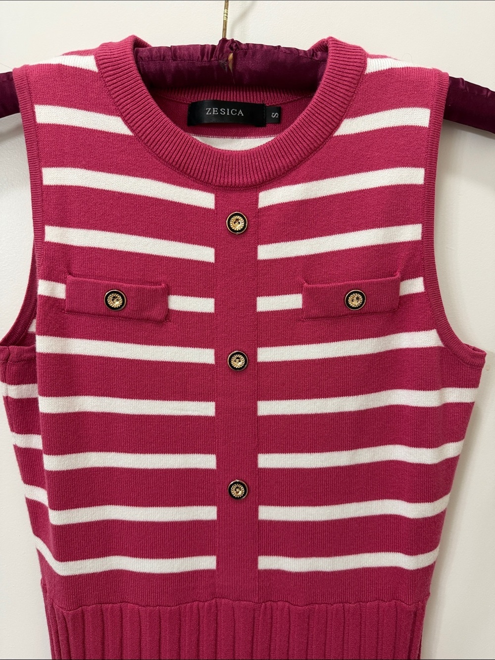Zesica Sleeveless Striped Midi Dress in Berry Pink and White - Picture 3 of 5